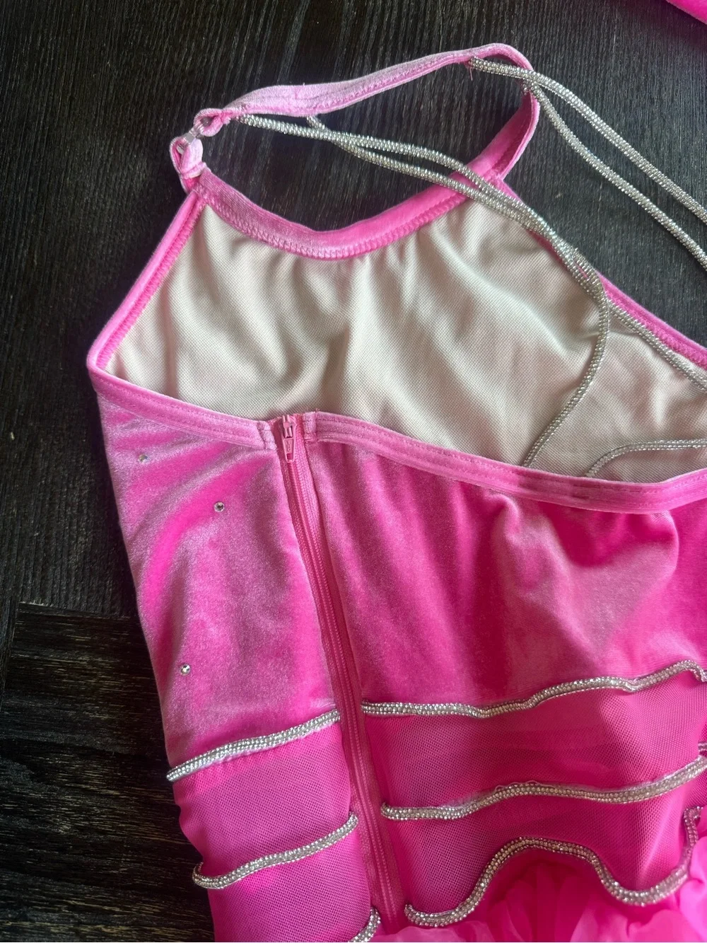 Balera Dance Hot Pink Velvet Open Back Halter Leotard Tutu with Gloves